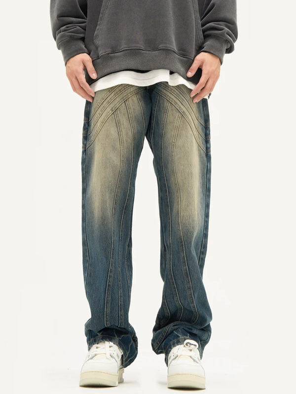 mens retro washed denim jeans loose straight pants 2023 new fashion streetwear trousers hip hop casual zipper jean pants joggers relaxed fit joggers