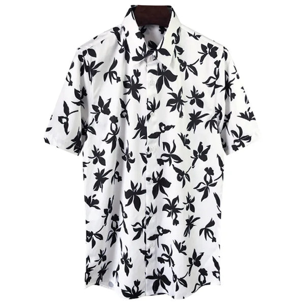 New 2021 luxury Men Classic Hibiscus Flowers Fashion 50% Silk Casual Shirts Shirt high quality Pocket Short sleeves #A48