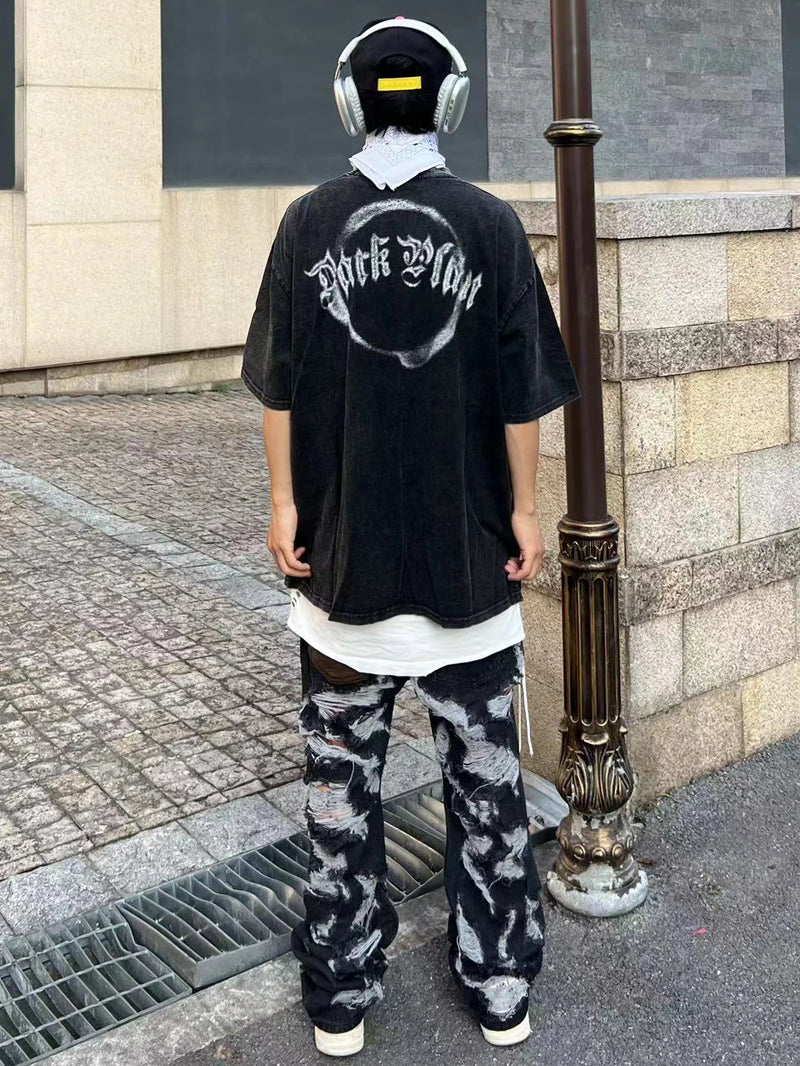 destroy ripped holes front letters embroidery denim jean pants men casual harajuku jean trouser hip hop streetwear pants joggers unique joggers style 3140