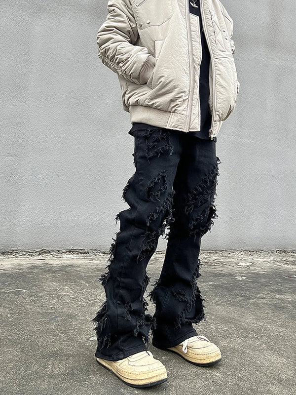 mens distressed ripped destroied tassel denim jean pants new fashion biker jeans streetwear flare pants joggers y2k men s jeans relaxed fit joggers