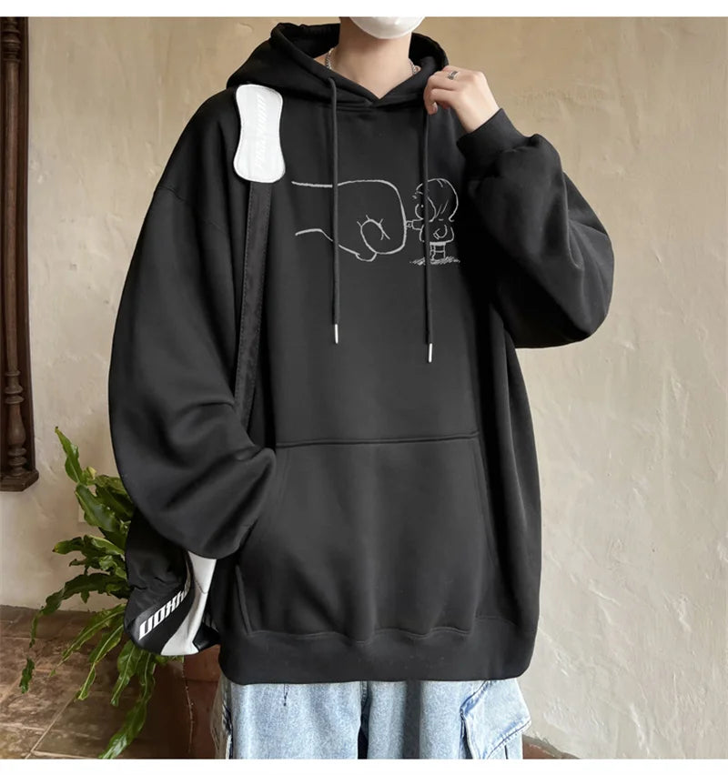 Funny Cartoon Fist Bump Kawaii Graphic Hoodies For Men Y2K Streetwear Oversized Pullover Sweatshirts Hombre Fleece Clothing