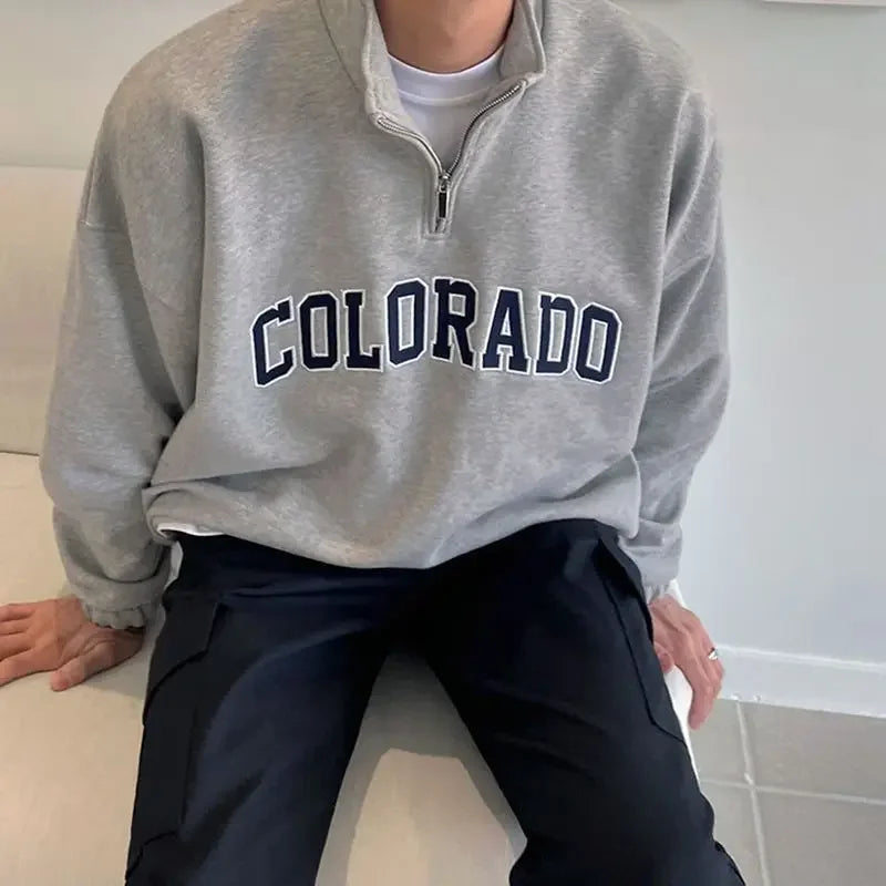 Autumn And Winter Half Turtleneck Half Zipper Sweatshirt Men Letter Pr