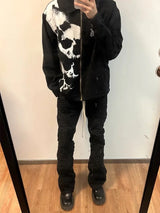 skulls printed harajuku denim jacket and coat mens fashion hip hop full zipper outerwear casual loose streetwear jeans jacket - variant style 413c8b for streetwear fashion