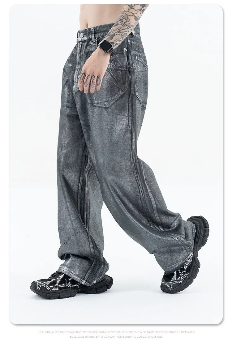 Autumn/winter 2024 loose wash jeans with silver coating