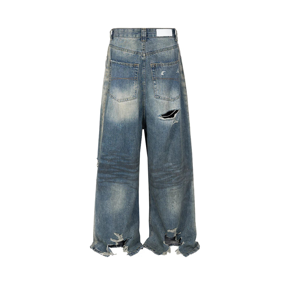 frayed damaged hole baggy wide leg jeans for men and women streetwear casual ropa hombre denim trousers oversized cargo pants multi-pocket cargos