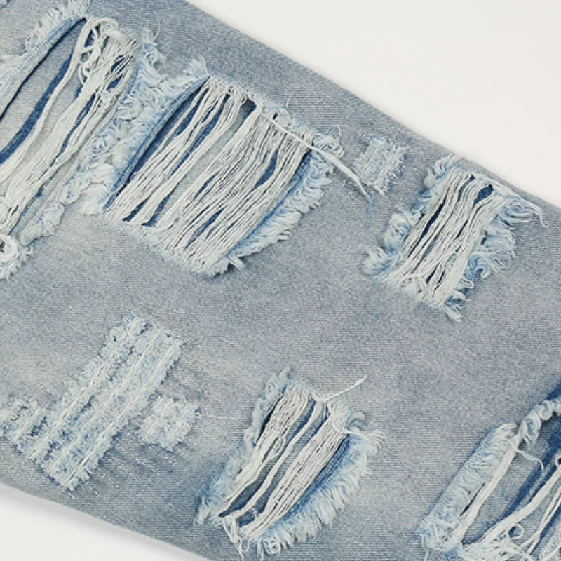 men distressed ripped destroied holes denim jean pants fashion zipper biker jeans streetwear flare pants joggers y2k men s jeans unique joggers style 3793