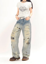 mens fashion ripped jeans blue straight baggy jeans trousers luxury loose casual distressed denim pants male 1 unique jeans style 4598
