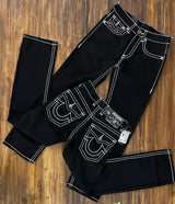 true religion vintage hip hop street leisure denim pants y2k gothic fashion embroidered straight leg wide leg jeans men clothing unique jeans style 4784