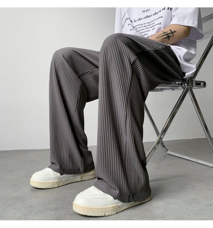 summer pleated pants men fashion oversized ice silk pants men japanese streetwear hip hop loose straight pants mens trousers unique default style 1236