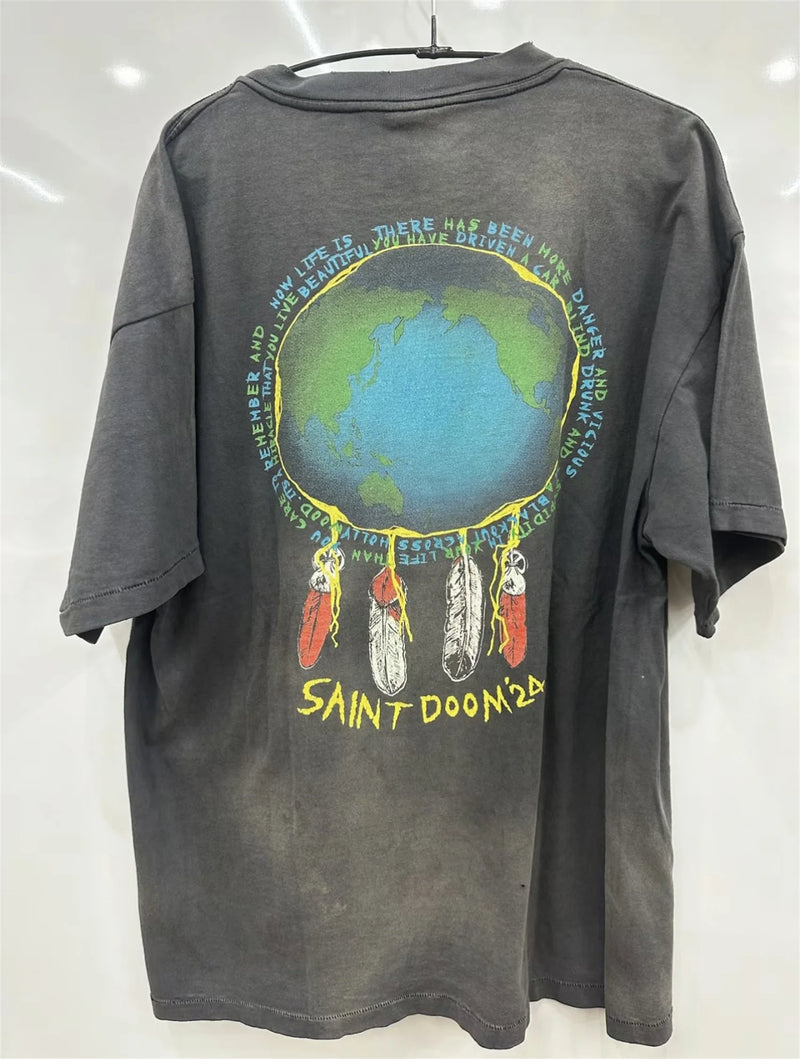 skatercore graphic tee featuring vintage retro 24ss print high street old school distressed cotton tops t shirt for summer