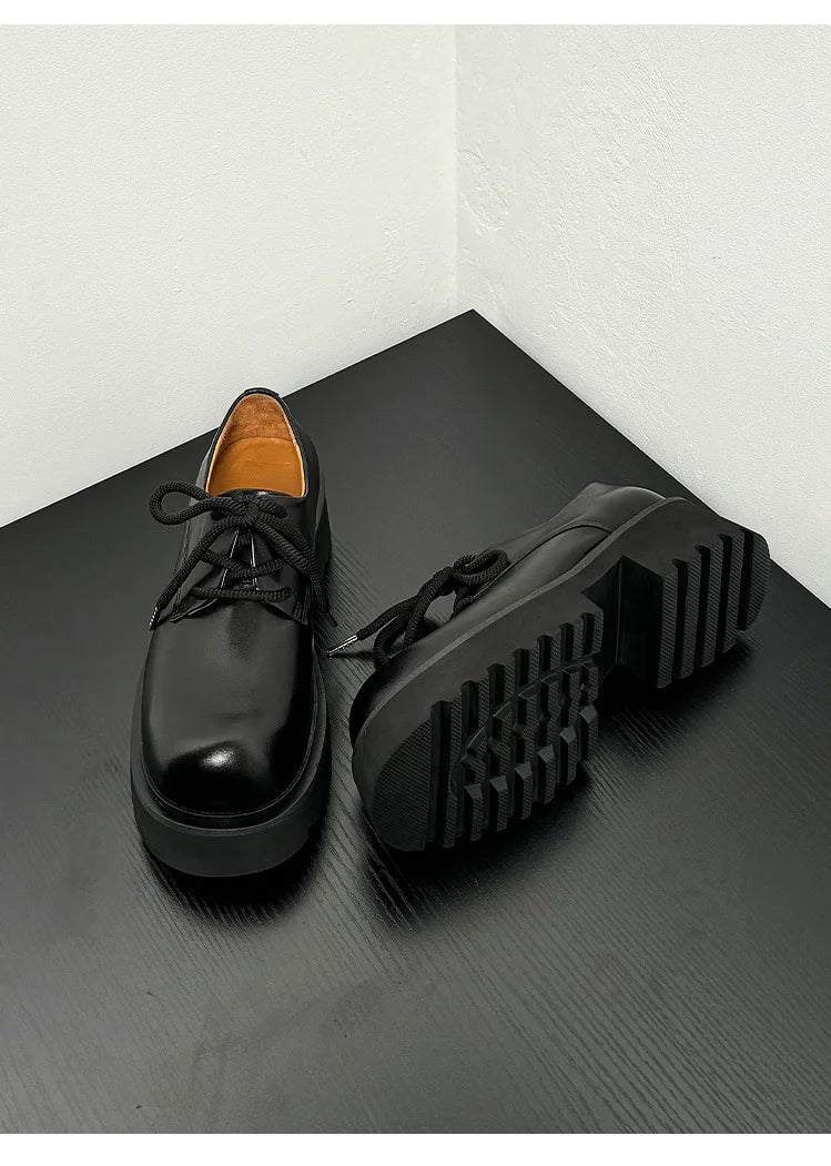 Men High Quality Genuine Leather Streetwear Fashion Casual Hip Hop Derby Shoes Cow Leather Rubber Foam Sole High Heels Shoes