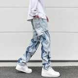 ripped irregular patchwork design denim jeans men casual zipper biker trousers jeans fashion streetwear hip hop pants joggers unique joggers style 3631