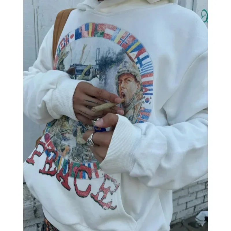 American Fashion Gothic Cartoon Letter Pattern Printed Oversized Hoodie