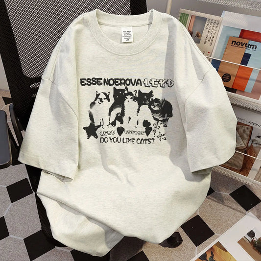 Harajuku Oversized shirt – 2024 Summer Men And Women Trendy Personalized Kitten Printed