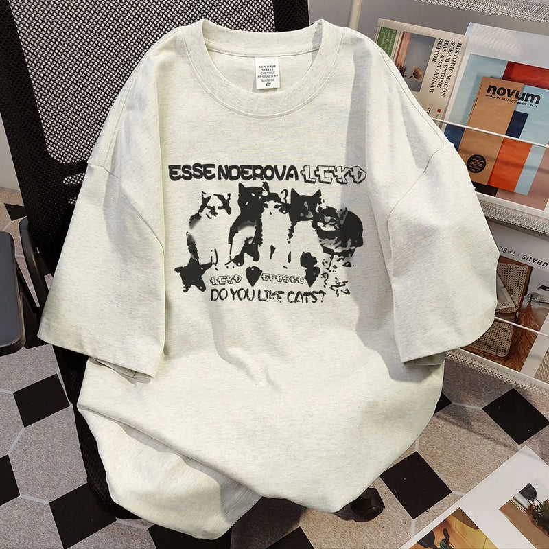 Harajuku Oversized shirt – 2024 Summer Men And Women Trendy Personalized Kitten Printed