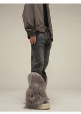 harajuku denim straight jeans men trousers high street zipper detachable fur bottom streetwear casual loose joggers jean pants unique joggers style 3976
