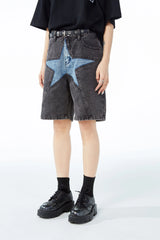 hip hop loose denim shorts pants fashion patchwork stars half pant men summer casual zipper streetwear short joggers men shorts unique joggers style 2822