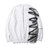 rainbowtouches luxury graffiti hip hop pullover hole oversize sweater men fashion vintage loose long sleeve harajuku sweater aesthetic street look hoodie, trendy hip hop style outerwear, high quality cotton pullover
