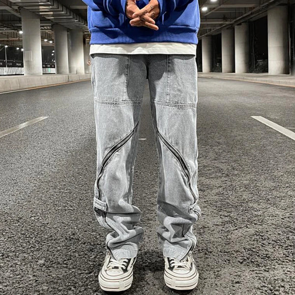 fashion denim straight pants hip hop jeans with zipper streetwear trousers new summer casual joggers men designer jeans for men streetwear sweatpants