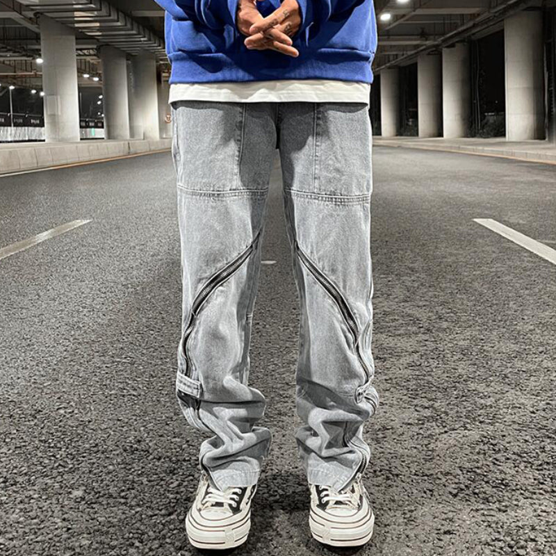fashion denim straight pants hip hop jeans with zipper streetwear trousers new summer casual joggers men designer jeans for men unique joggers style 1151
