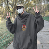 Autumn Lion Dance Graphic Ninja Hoodie Men Fleece Pocket Turtleneck Ov