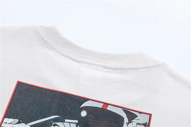 24ss Summer Retro Vintage Anime Print Spaceship High-Street Cotton Tops T-Shirt