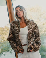 American Y2K New Fleece Padded Leopard Zipper Hoodie Women Street Fash