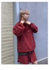quick drying two piece set men loose casual street sweatshirt shorts y2k stand collar casual loose lightweight suits american unique shorts style 505