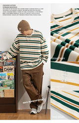 Vaporwave Oversized shirt – Embroidered Striped Contrast Round Neck Cotton Sweatshirts A