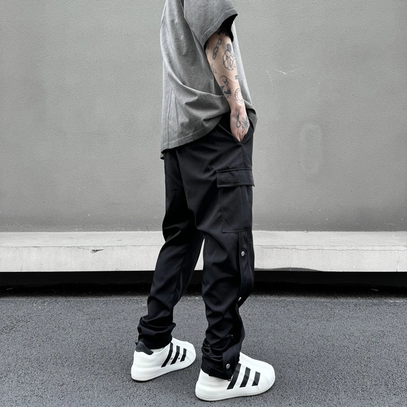 fashion casual hip hop joggers side button trousers elastic waist drawstring track sweatpants new cargo streetwear mens pants unique joggers style 4760