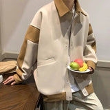 Winter Contrasting Color Splicing Jacket Mens Loose And Versatile Thic