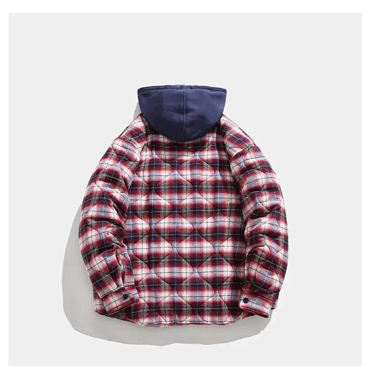Winter Quilted Thick Plaid Hooded Jacket Men Wmen Streetwear Fashion Oversize Loose Casual Hoody Jacket Padded-cotton Parka Coat