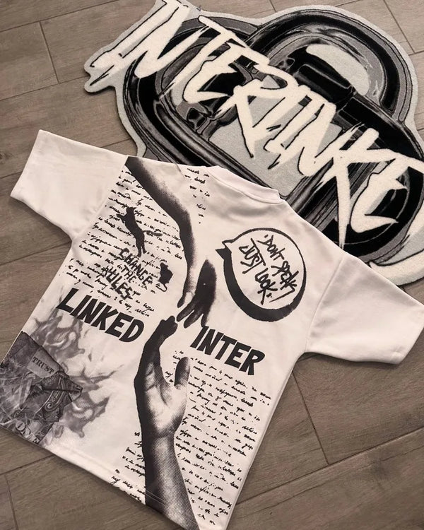 Skatercore Graphic tee – European And American New Letter Anime Portrait Printed Over