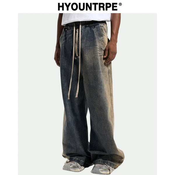 mens high street loose denim jeans casual straight retro washed jeans hip hop streetwear casual wide legs joggers baggy jeans streetwear sweatpants