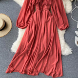 Chic Elegant Square Collar Maxi Dress Women Solid Chiffon Puff Sleeve Dresses 2023 Korean Fashion Vintage Ruffle Vestidos