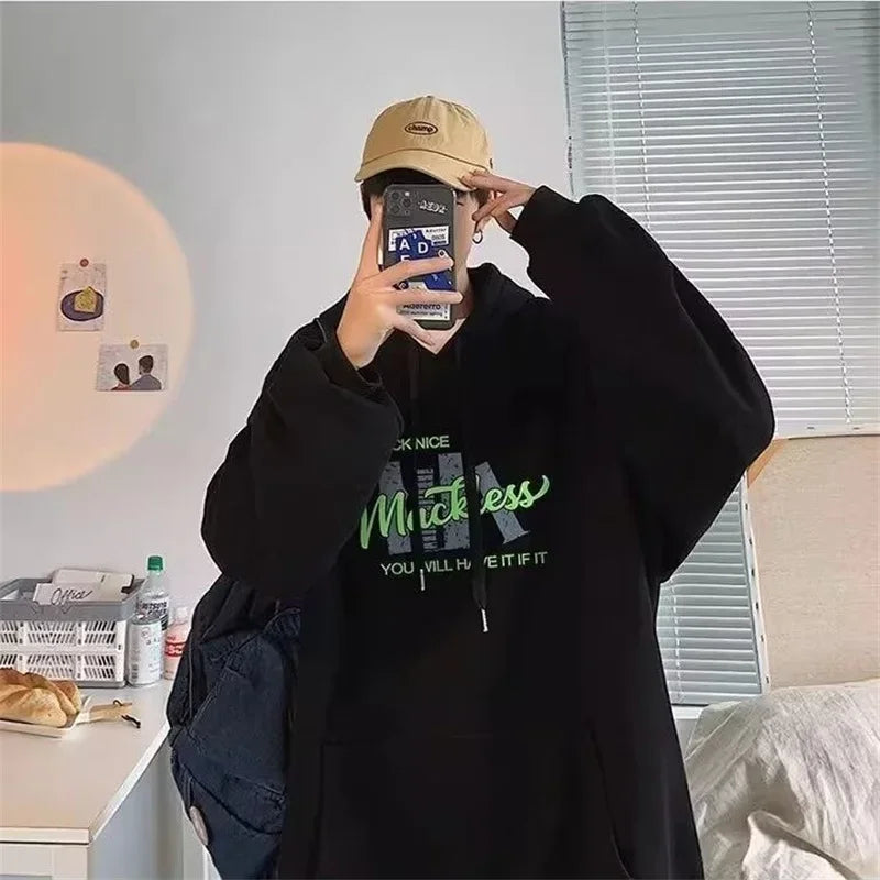 2024 New Cotton Fleece Hooded Sweatshirt For Men Autumn Long Sleeve Pu