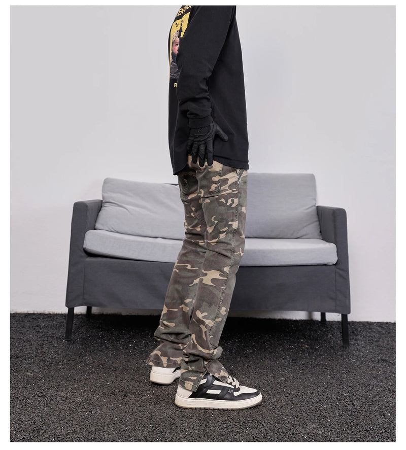 mens hip hop streetwear denim pants fashion camouflage pants 2023 harajuku cotton zipper joggers slim fit jeans trousers pants unique joggers style 2725