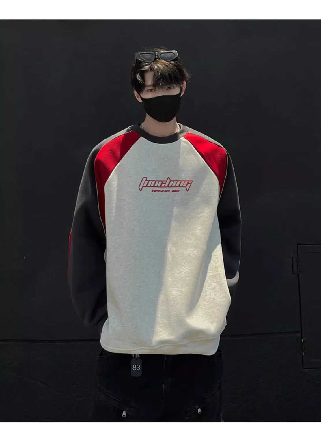 Motorcycle Style Round Neck Sweatshirt Men 2024 Spring Autumn Niche Contrasting Color Pullover Hot Top