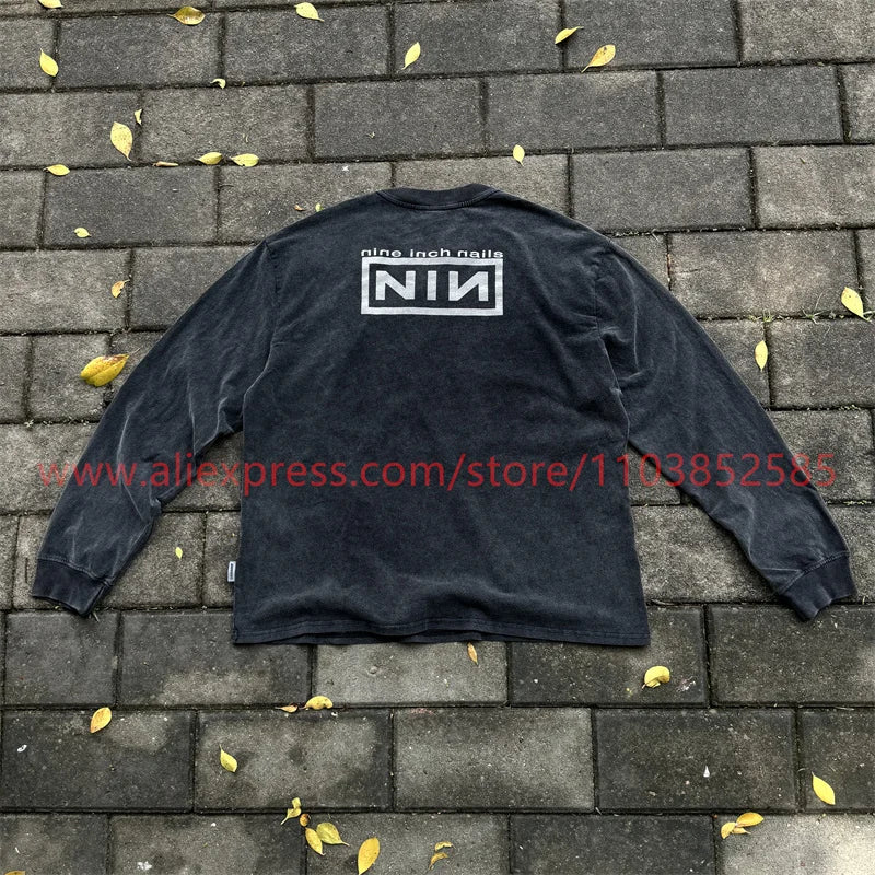 2024 Autumn Vintage American Long Sleeve Street Hip Hop West Coast High Street Heavy Weight High Quality Washed Print 100%Cotton