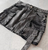 Vintage Y2K New Harajuku Multiple Pockets Denim Plaid Skirt Goth Black Mini Skir Fashion Womens Casual Versatile Sexy Streetwear
