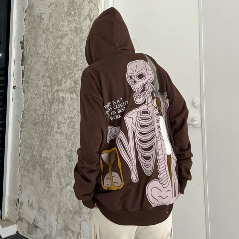 Glitchcore Fashion – Fashion Skull Embroidery Hoodies Pullover Hooded – Streetwear Fashion for Men & Women