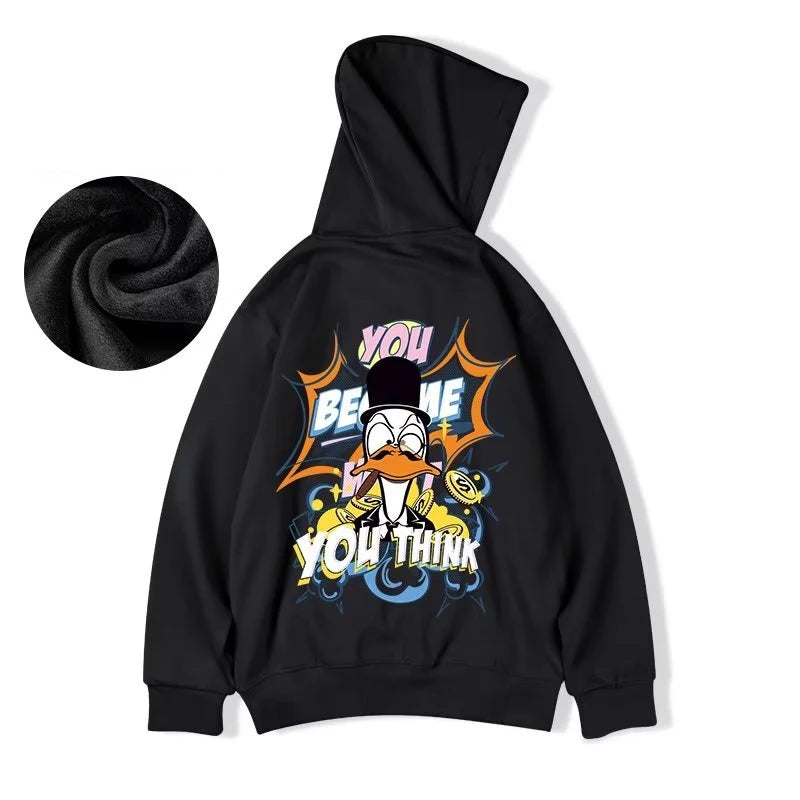 Autumn Funny Cartoon Duck Graphic Y2K Hoodies Oversized Hip Hop Fashion