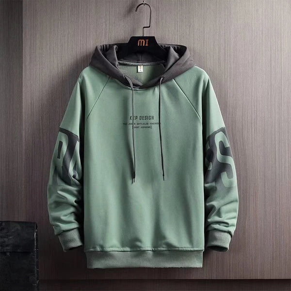 Male Clothes Hooded Green Loose Sweatshirt For Men Hoodies Fleeced Pas
