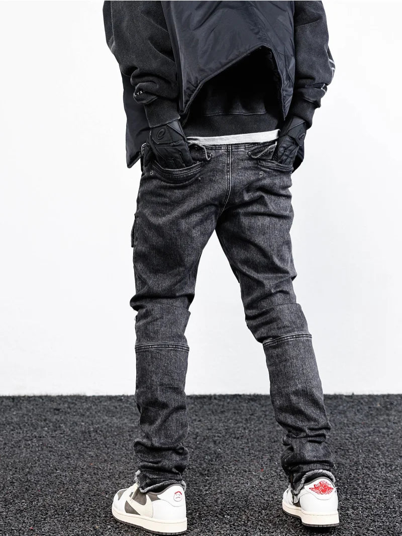 retro washed denim jeans mens bottom zipper jean trousers with pockets hip hop fashion high street slim fit pants joggers jeans streetwear sweatpants