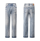 kanye west heavy industry high street jeans straight tube washed knives cut ground edges sagging jeans pants holes for men unique jeans style 2021