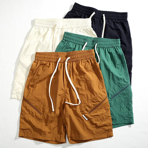 summer quick drying shorts mens loose straight casual sports pants thin breathable solid color zipper pocket cargo pants utility cargo pants