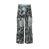 vintage dirty tie dye baggy jeans men multi pocket loose white straight jeans trousers luxury designer oversized denim pant unique jeans style 2934