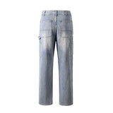 Harajuku Streetwear Y2K Sashes Straight Washed Men's Jeans Pockets Vintage Baggy Casual Cargos