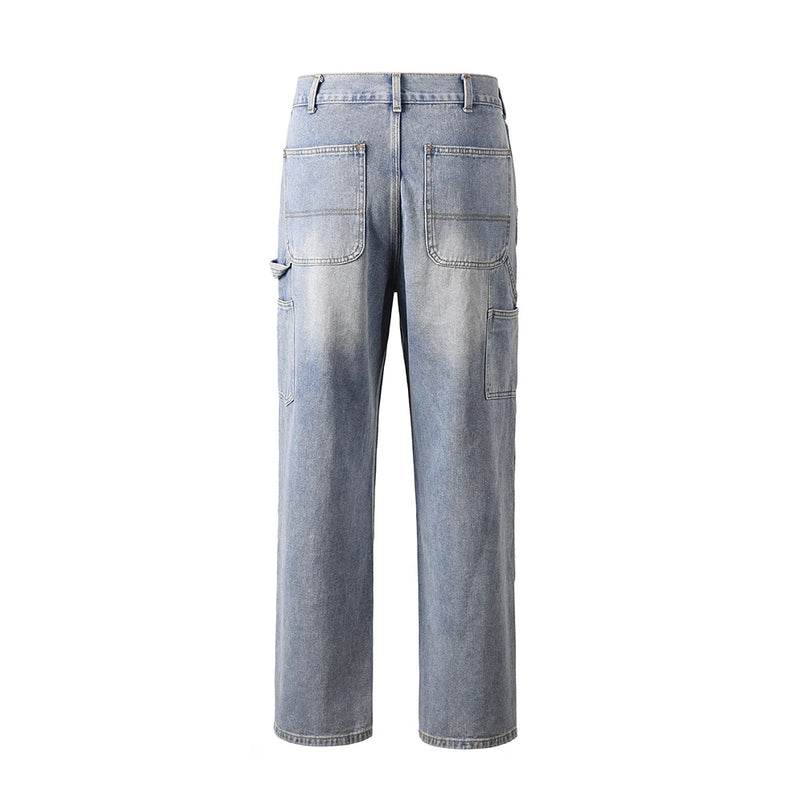 Harajuku Streetwear Y2K Sashes Straight Washed Men's Jeans Pockets Vintage Baggy Casual Cargos