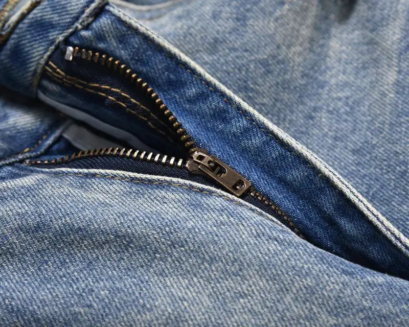 mens high street denim jean pants new casual blue slim ripped holes straight zipper jeans trousers hip hop streetwear joggers unique joggers style 766